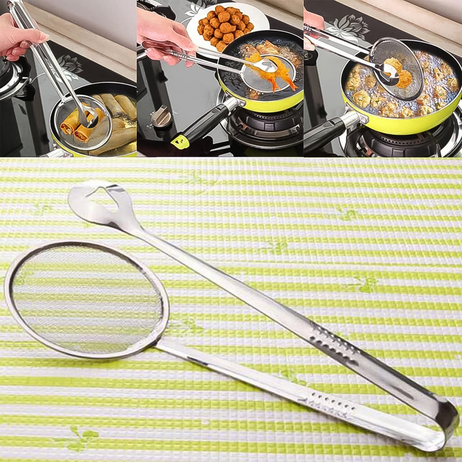 2In1 Stainless Steel Filter Spoon with Clip Food Kitchen Oil-Frying Multi-Functional 2In1 Stainless Steel Filter Spoon with Clip Food Kitchen Oil-Frying Multi-Functional